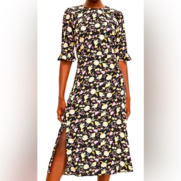 LOFT Black Floral Dress - Size 4 - Picture 6 of 7
